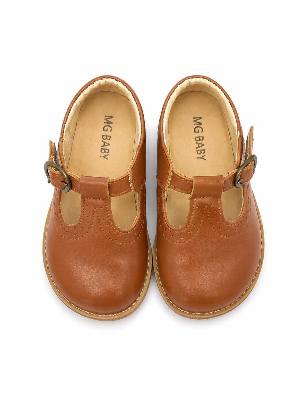 MG Baby Girls' T-Strap Mary Jane Dress Shoes in Cognac EUC